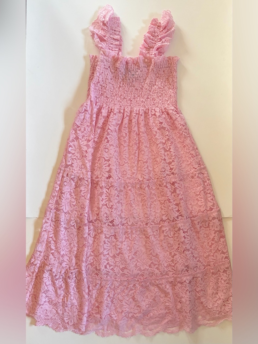 Hill House Pink sheer Lace Smocked Sundress with Ruffle Straps